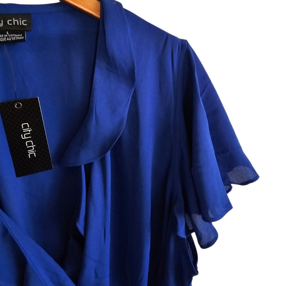 City Chic Women's Blue Ruffle Wrap Blouse Top Plus‎ Size 2X 20 NWT - Picture 8 of 13